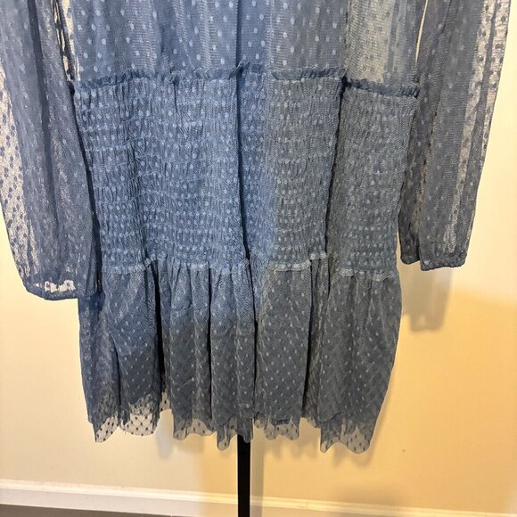 Maeve Anthropologie Samara Embroidered Blue Swiss Dot Smocked Ruffle Dress - Picture 6 of 13